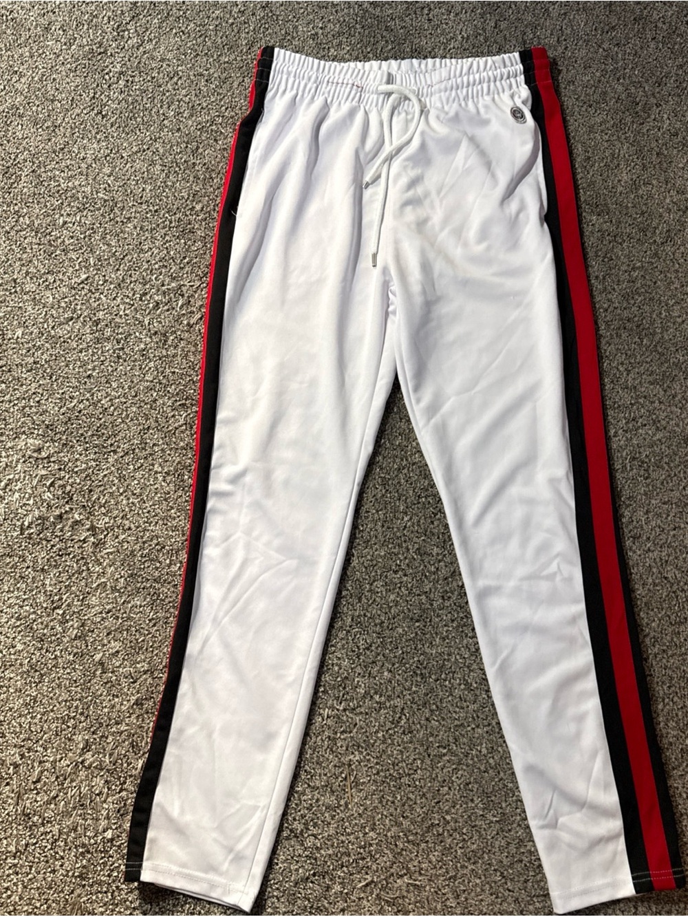 WT02 Athletic Jogger Track Pants Drawstring (L) Large White w/ Black & Red Trim